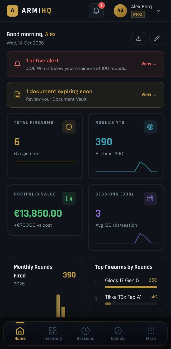 ArmiHQ dashboard on a phone